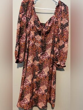 Lily Floral Print Long Sleeve Dress in Pink and Black with Orange Accents